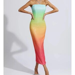 Strapless Gradient Rainbow Bodycon Dress